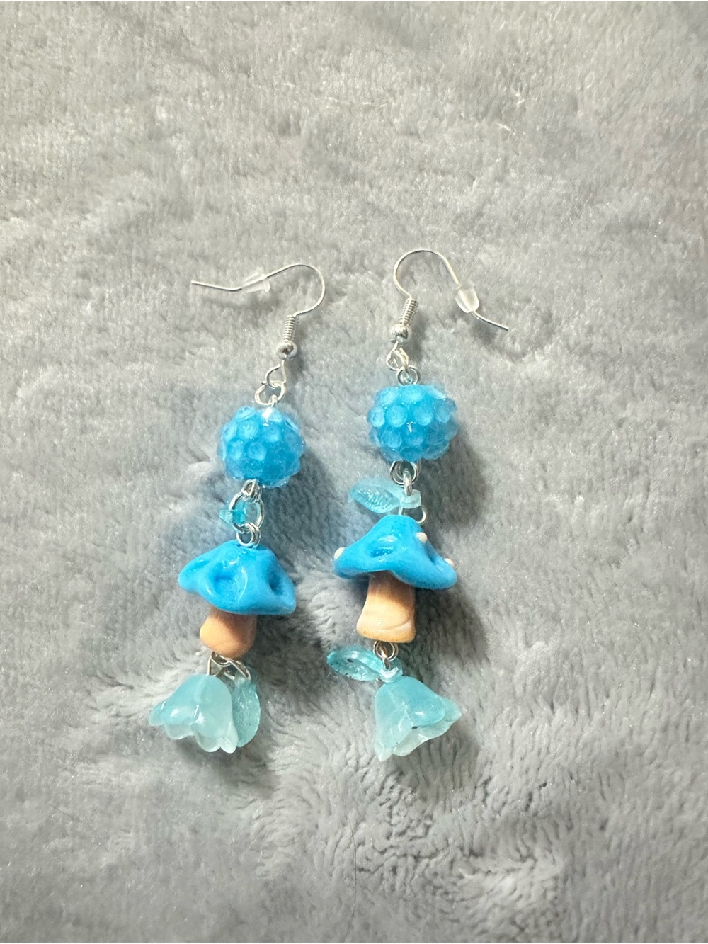 Handmade Blue Mushroom Dangle Earrings